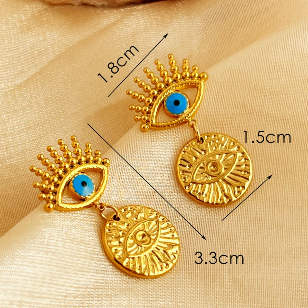 1 Pair Elegant Vacation Devil'S Eye Polishing Enamel Plating 201 Stainless Steel 18K Gold Plated Drop Earrings