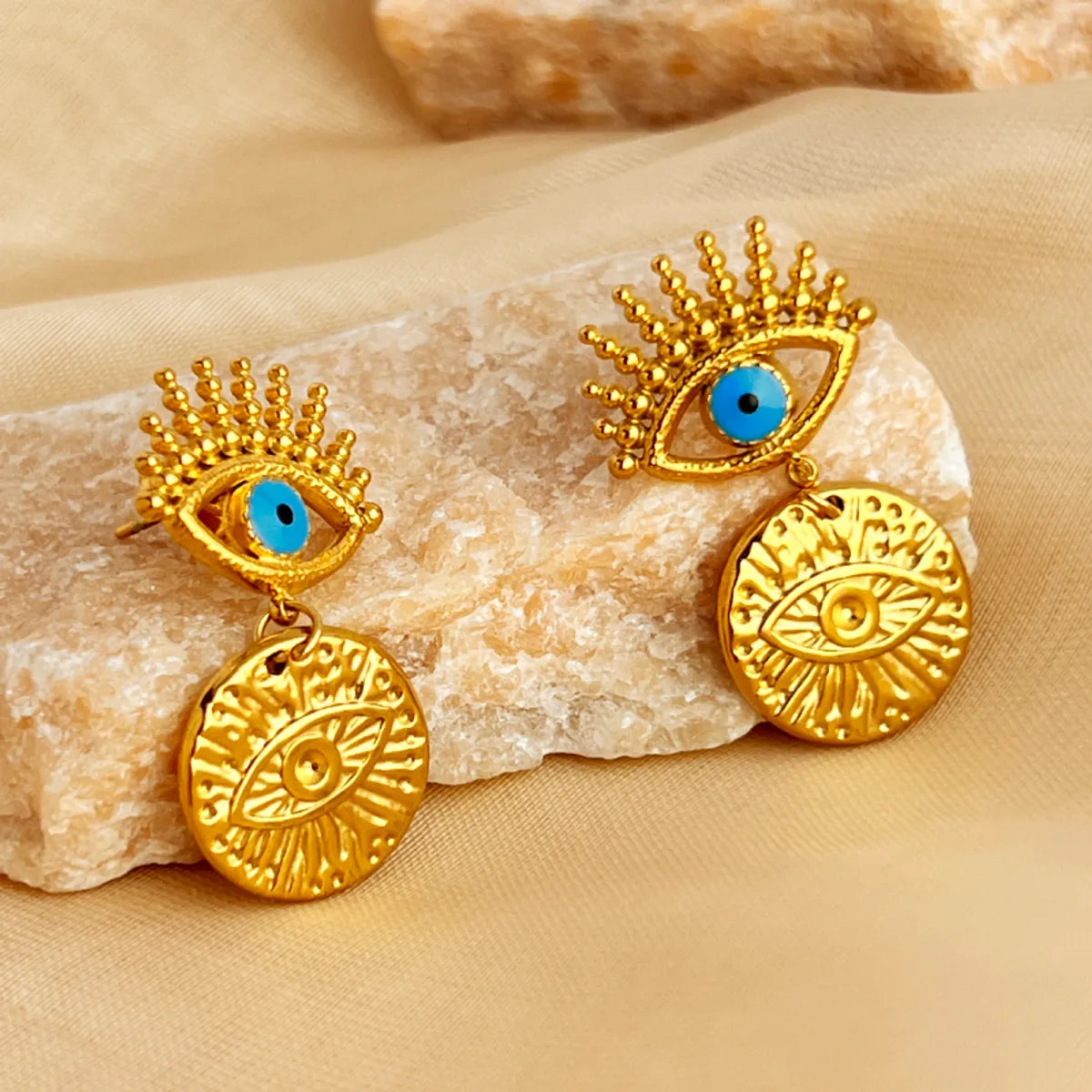 1 Pair Elegant Vacation Devil'S Eye Polishing Enamel Plating 201 Stainless Steel 18K Gold Plated Drop Earrings