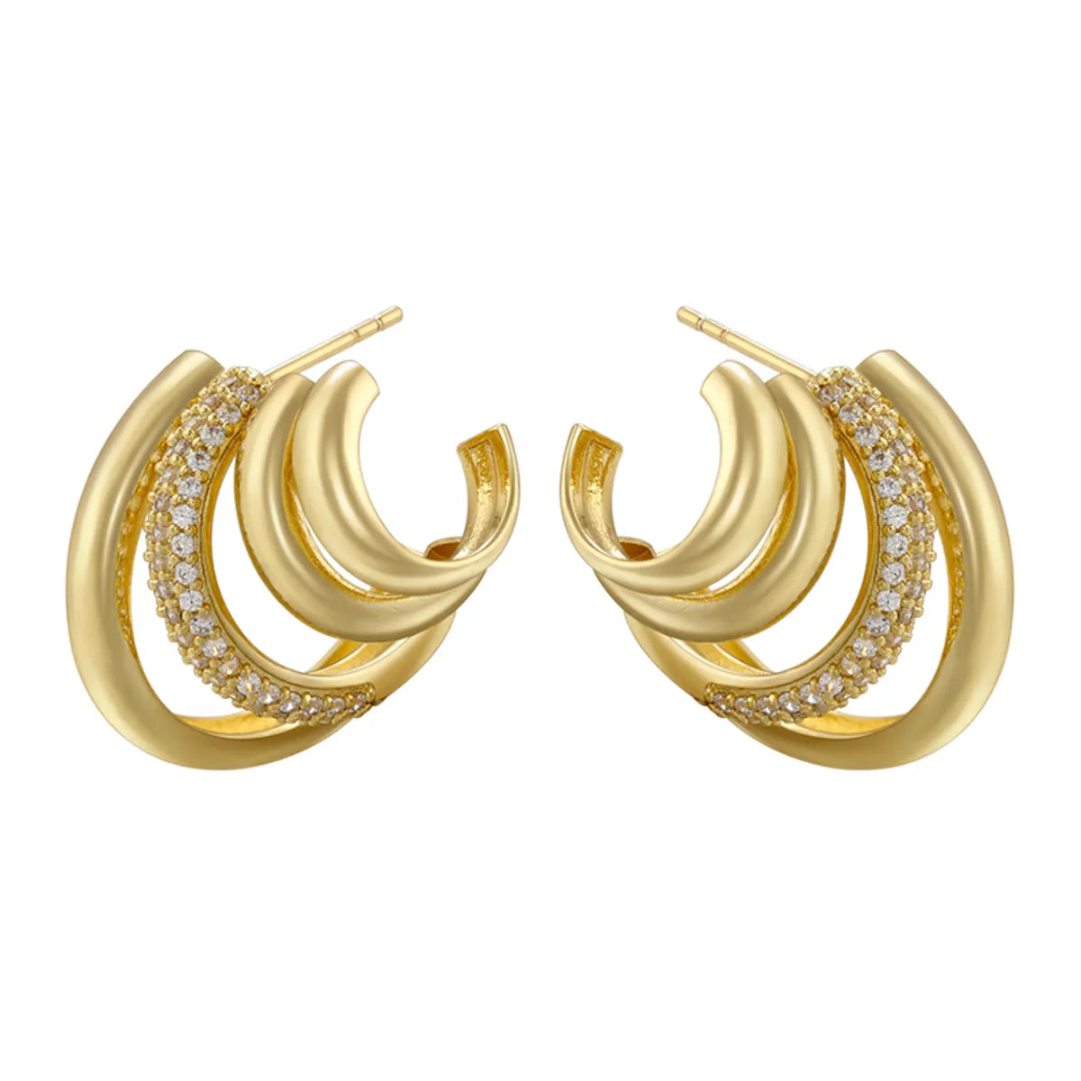 1 Pair Elegant Vacation Modern Style C Shape Layered Plating Inlay Copper Zircon 18k Gold Plated Ear Studs