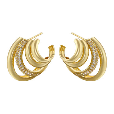 1 Pair Elegant Vacation Modern Style C Shape Layered Plating Inlay Copper Zircon 18k Gold Plated Ear Studs