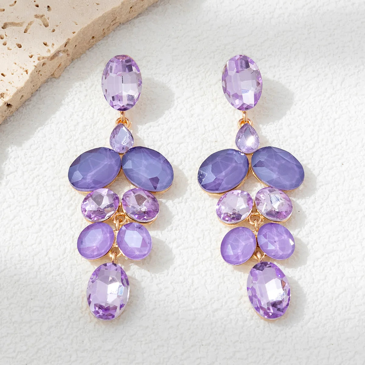 1 Pair Elegant Vacation Rhombus Grape Alloy Glass Rhinestones Drop Earrings