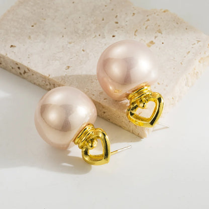 1 Pair Elegant Vacation Round Inlay Imitation Pearl Pearl Ear Studs