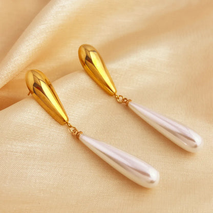 1 Pair Elegant Vacation Sector Shell Polishing Plating 304 Stainless Steel 18K Gold Plated Drop Earrings