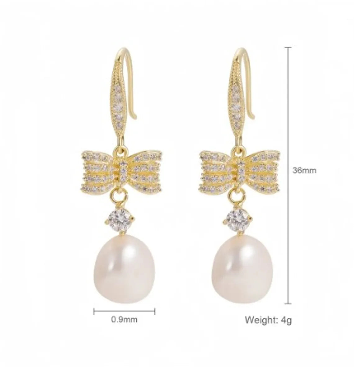 1 Pair Elegant Vacation Shiny Irregular Bow Knot Plating Inlay Copper Freshwater Pearl Zircon Drop Earrings