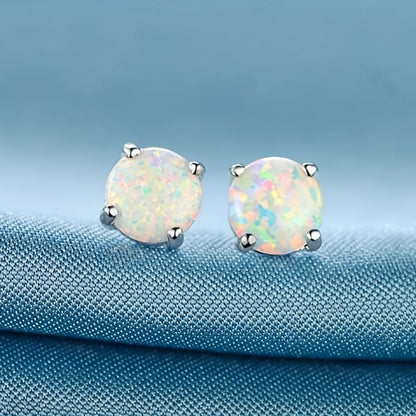 1 Pair Elegant Vacation Simple Style Geometric Copper Artificial Gemstones Opal White Gold Plated Ear Studs