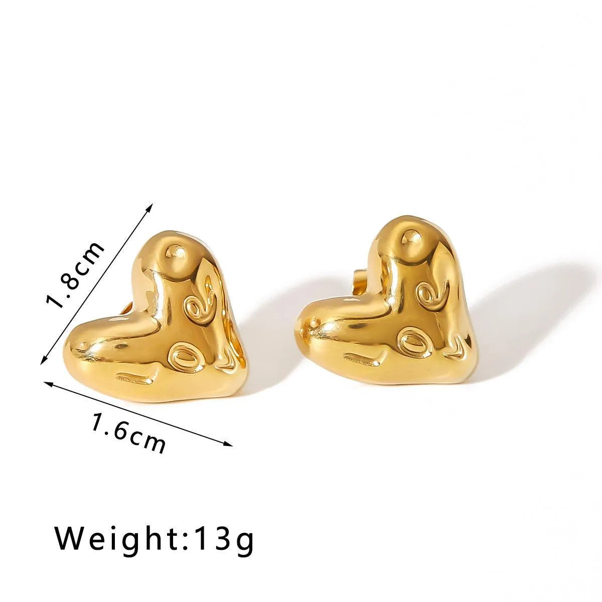 1 Pair Elegant Vacation Simple Style Heart Shape Plating Stainless Steel 18k Gold Plated Ear Studs