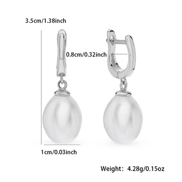 1 Pair Elegant Vacation Solid Color Plating Inlay Sterling Silver Artificial Pearls White Gold Plated Drop Earrings