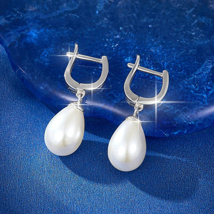 1 Pair Elegant Vacation Solid Color Plating Inlay Sterling Silver Artificial Pearls White Gold Plated Drop Earrings