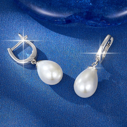 1 Pair Elegant Vacation Solid Color Plating Inlay Sterling Silver Artificial Pearls White Gold Plated Drop Earrings