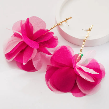 1 Pair Elegant Vacation Tropical Flower Alloy Gauze Gold Plated Drop Earrings