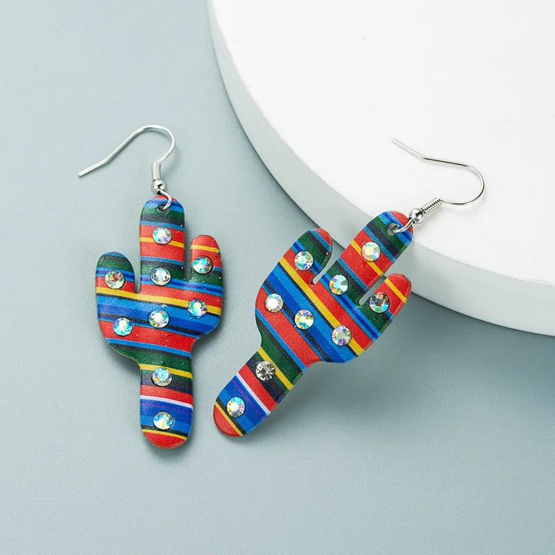 1 Pair Elegant Vintage Style Classic Style Cactus Painted Plating Inlay Alloy Rhinestones Silver Plated Drop Earrings