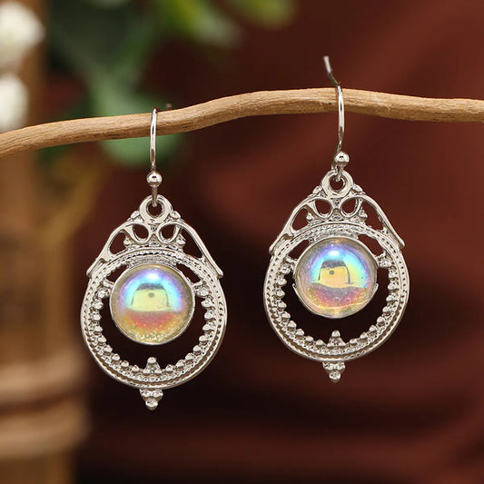 1 Pair Elegant Vintage Style Classic Style Geometric Round Inlay Zinc Alloy Moonstone Drop Earrings