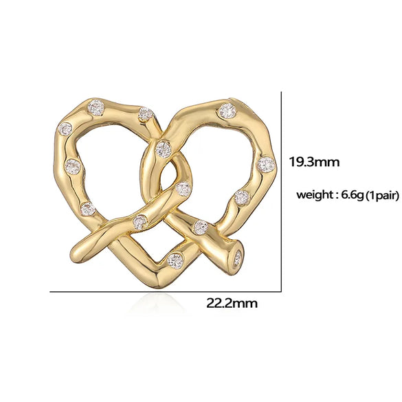 1 Pair Elegant Vintage Style Classic Style Heart Shape Alkaline Junction Knot Plating Inlay Copper Zircon 18K Gold Plated Ear Studs