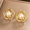 1 Pair Elegant Vintage Style Flower Plating Hollow Out Inlay 304 Stainless Steel Turquoise Opal Turquoise Opal Pearl 18K Gold Plated Ear Studs