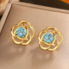 1 Pair Elegant Vintage Style Flower Plating Hollow Out Inlay 304 Stainless Steel Turquoise Opal Turquoise Opal Pearl 18K Gold Plated Ear Studs