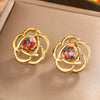 1 Pair Elegant Vintage Style Flower Plating Hollow Out Inlay 304 Stainless Steel Turquoise Opal Turquoise Opal Pearl 18K Gold Plated Ear Studs