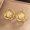 1 Pair Elegant Vintage Style Flower Plating Hollow Out Inlay 304 Stainless Steel Turquoise Opal Turquoise Opal Pearl 18K Gold Plated Ear Studs