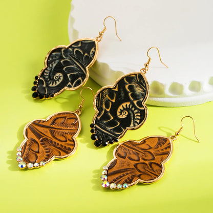 1 Pair Elegant Vintage Style Geometric 3d Print Plating Inlay Alloy Artificial Leather Rhinestones Drop Earrings