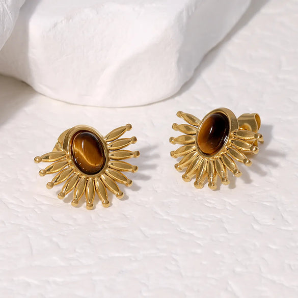 1 Pair Elegant Vintage Style Sector Plating Inlay 304 Stainless Steel Turquoise 18K Gold Plated Ear Studs