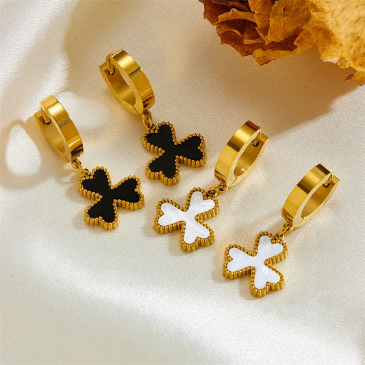 1 Pair Elegant Vintage Style Shamrock Plating Titanium Steel Drop Earrings