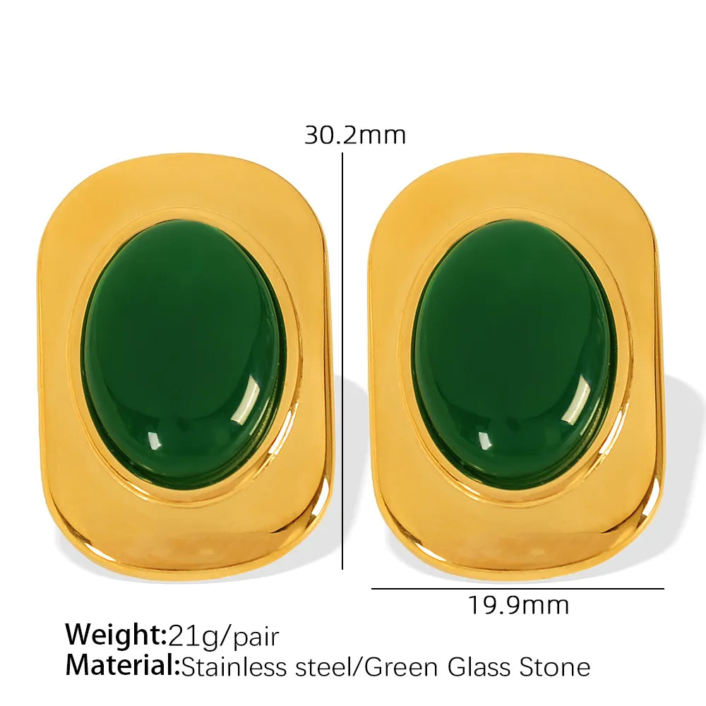 1 Pair Elegant Vintage Style Square Oval Plating Inlay Titanium Steel Glass Stone Gold Plated Ear Studs