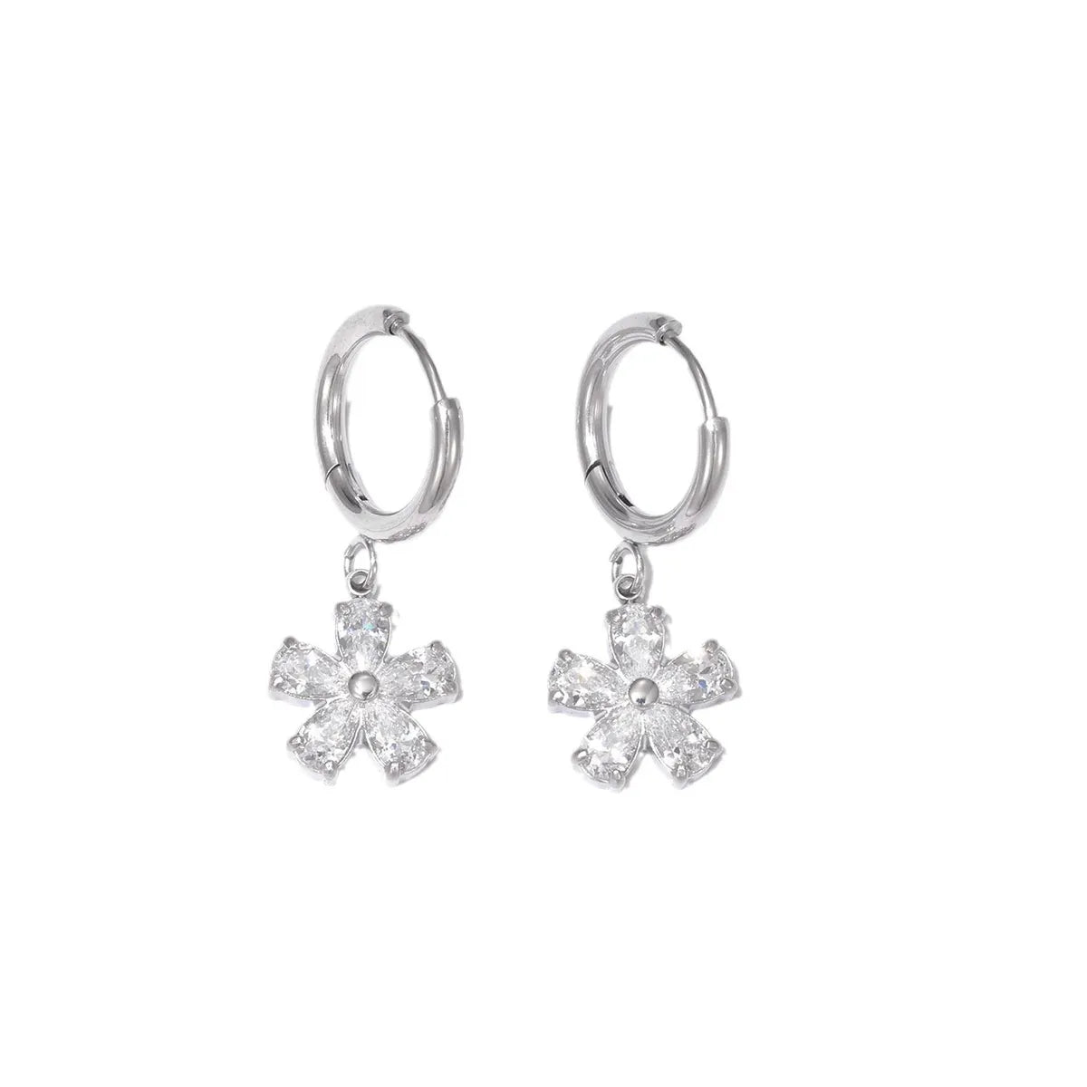 1 Pair Elegant Vintage Style Sweet Flower Inlay 304 Stainless Steel Zircon White Gold Plated Gold Plated Drop Earrings