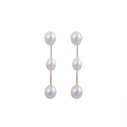 1 Pair Elegant Water Droplets Beaded Freshwater Pearl Copper Drop Earrings