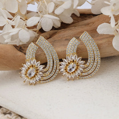 1 Pair Elegant Water Droplets Beaded Plating Inlay Copper Zircon Ear Studs