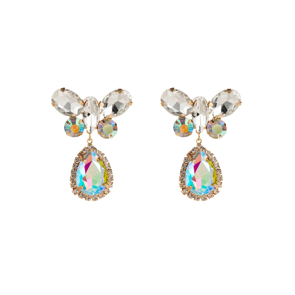 1 Pair Elegant Water Droplets Butterfly Plating Inlay Alloy Rhinestones Gold Plated Drop Earrings