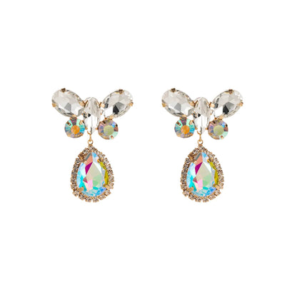 1 Pair Elegant Water Droplets Butterfly Plating Inlay Alloy Rhinestones Gold Plated Drop Earrings