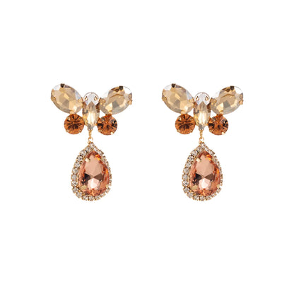 1 Pair Elegant Water Droplets Butterfly Plating Inlay Alloy Rhinestones Gold Plated Drop Earrings