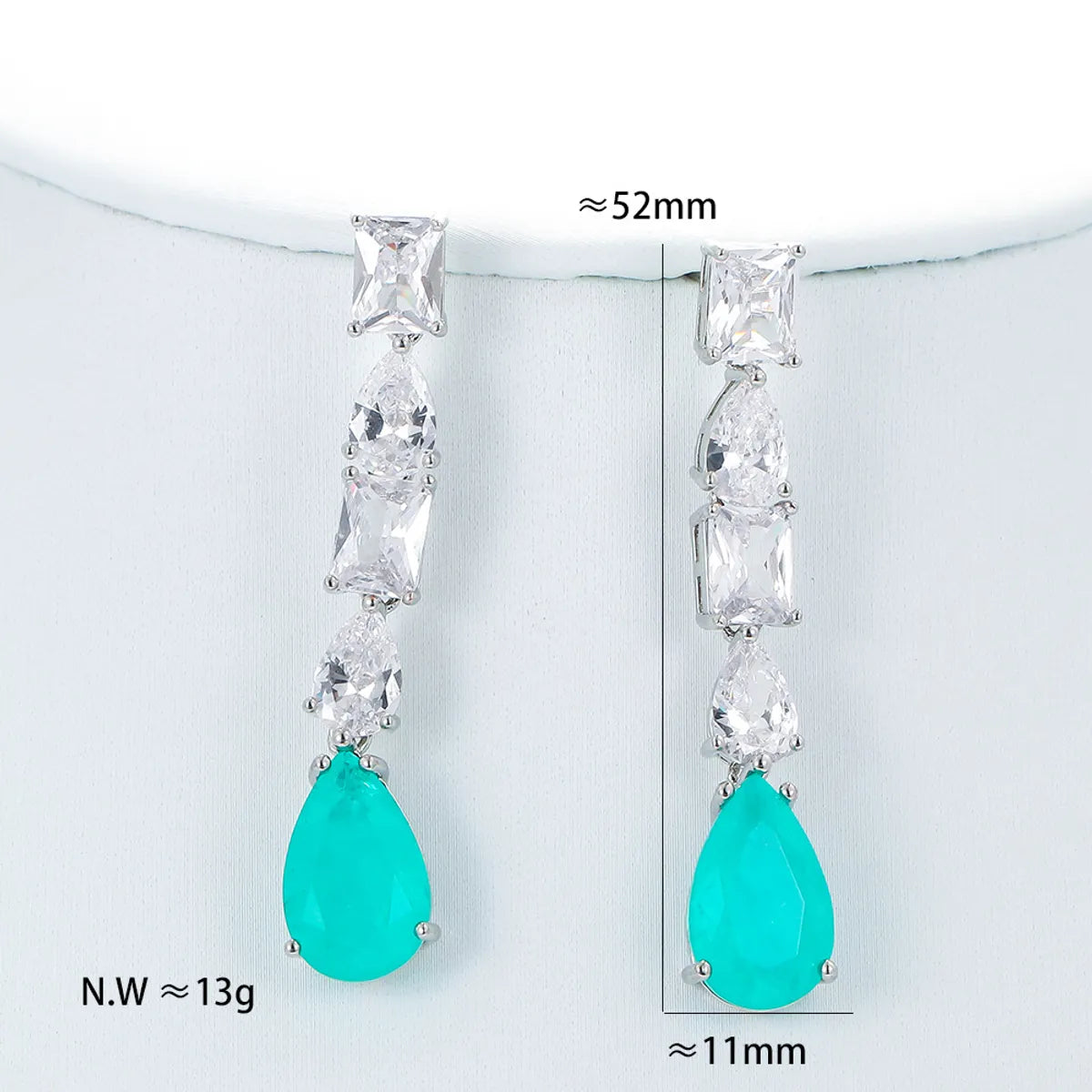 1 Pair Elegant Water Droplets Copper Inlay Artificial Gemstones Drop Earrings