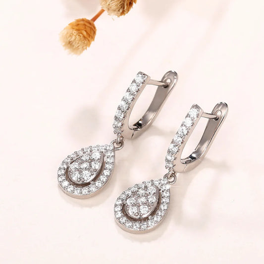 1 Pair Elegant Water Droplets Copper Inlay Zircon Earrings