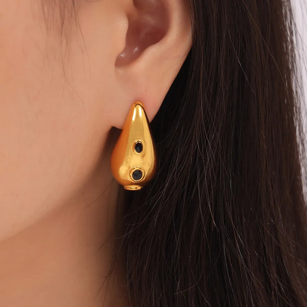 1 Pair Elegant Water Droplets Enamel Plating 304 Stainless Steel 18K Gold Plated Ear Studs