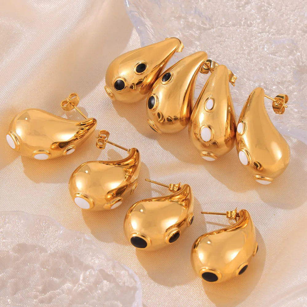 1 Pair Elegant Water Droplets Enamel Plating 304 Stainless Steel 18K Gold Plated Ear Studs