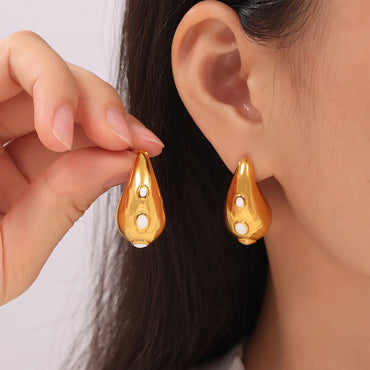 1 Pair Elegant Water Droplets Enamel Plating 304 Stainless Steel 18K Gold Plated Ear Studs