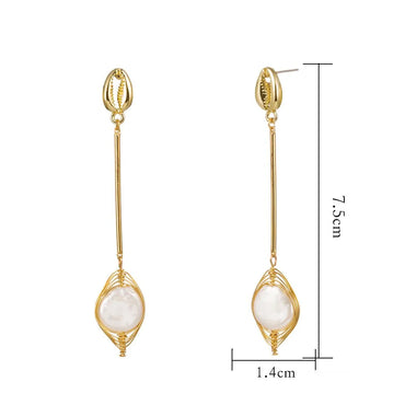 1 Pair Elegant Water Droplets Freshwater Pearl Copper Drop Earrings