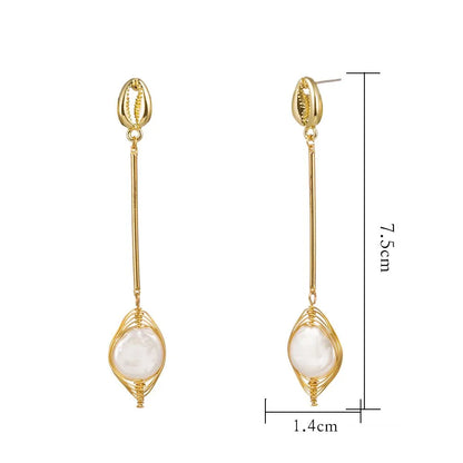 1 Pair Elegant Water Droplets Freshwater Pearl Copper Drop Earrings