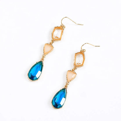 1 Pair Elegant Water Droplets Inlay Alloy Artificial Gemstones Drop Earrings