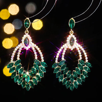 1 Pair Elegant Water Droplets Inlay Alloy Rhinestones Zircon Drop Earrings