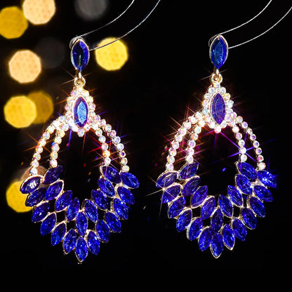 1 Pair Elegant Water Droplets Inlay Alloy Rhinestones Zircon Drop Earrings