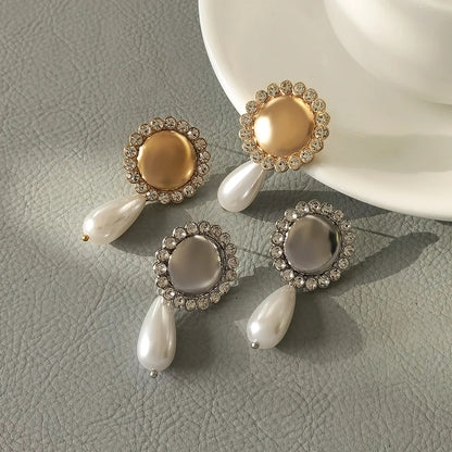 1 Pair Elegant Water Droplets Plating Inlay Alloy Artificial Pearls Rhinestones Drop Earrings