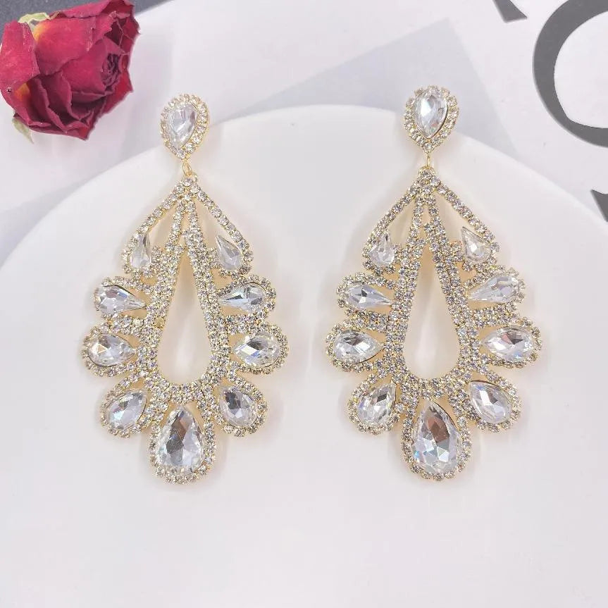 1 Pair Elegant Water Droplets Plating Inlay Copper Artificial Diamond Drop Earrings