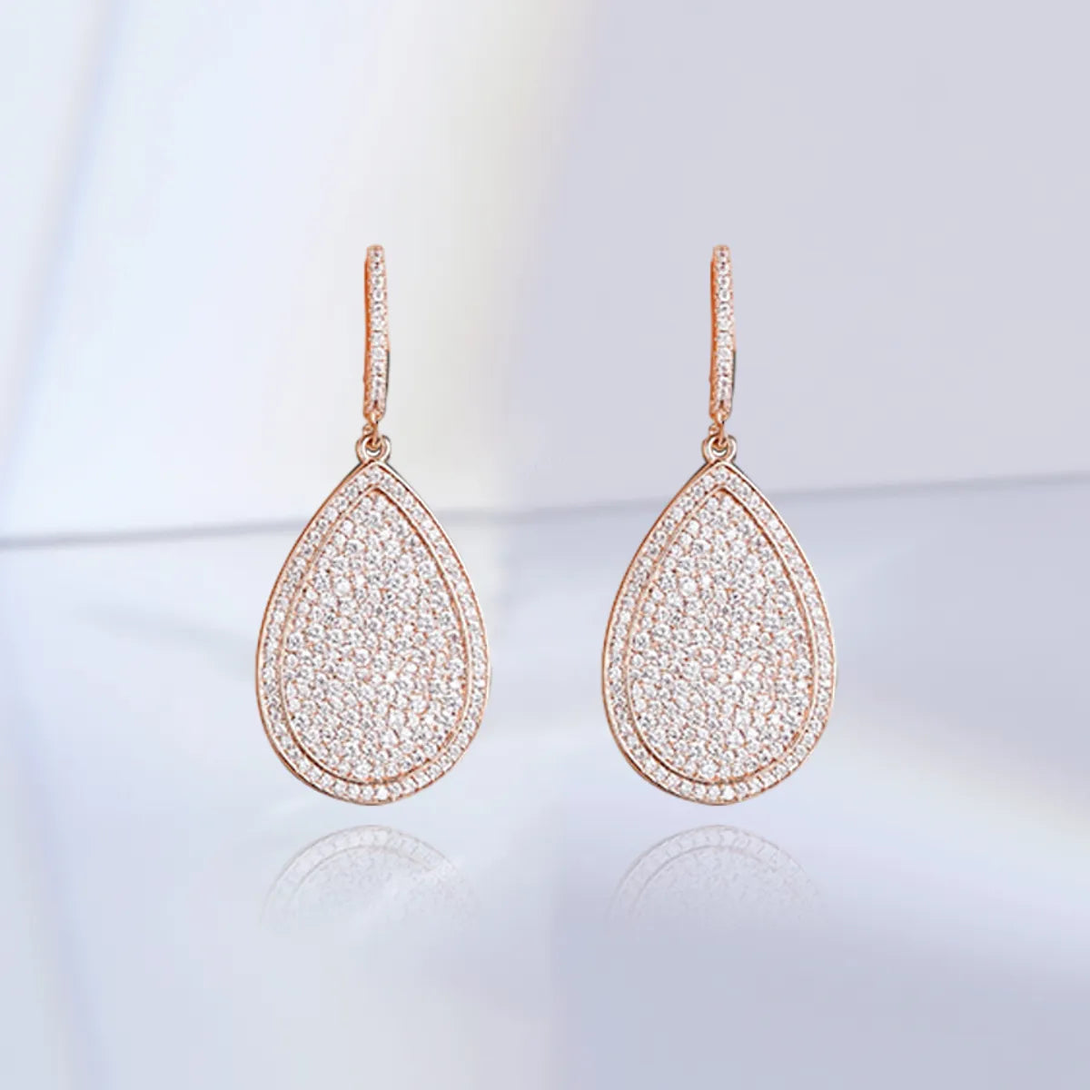 1 Pair Elegant Water Droplets Plating Inlay Copper Zircon Rose Gold Plated Drop Earrings