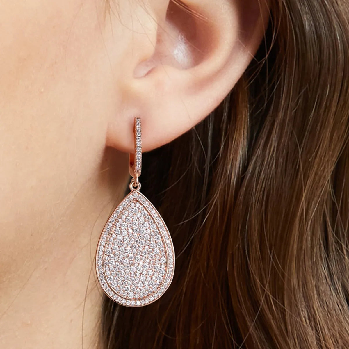 1 Pair Elegant Water Droplets Plating Inlay Copper Zircon Rose Gold Plated Drop Earrings