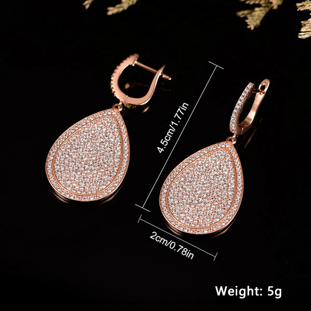 1 Pair Elegant Water Droplets Plating Inlay Copper Zircon Rose Gold Plated Drop Earrings