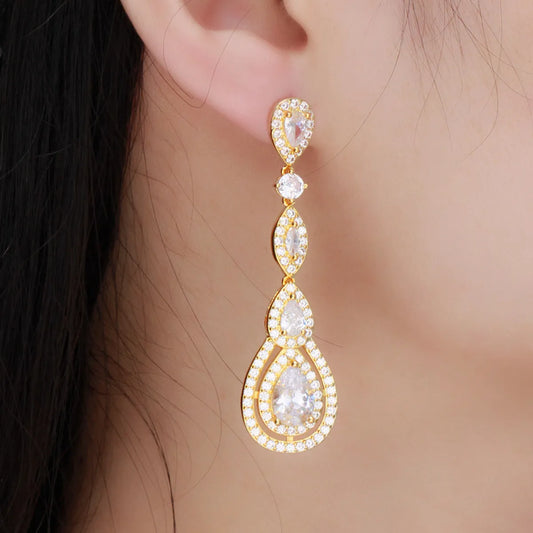 1 Pair Elegant Water Droplets Plating Inlay Copper Zircon White Gold Plated Rhodium Plated Drop Earrings