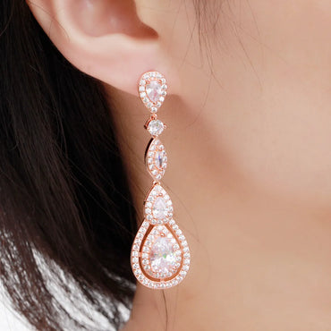 1 Pair Elegant Water Droplets Plating Inlay Copper Zircon White Gold Plated Rhodium Plated Drop Earrings