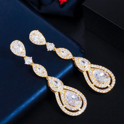 1 Pair Elegant Water Droplets Plating Inlay Copper Zircon White Gold Plated Rhodium Plated Drop Earrings