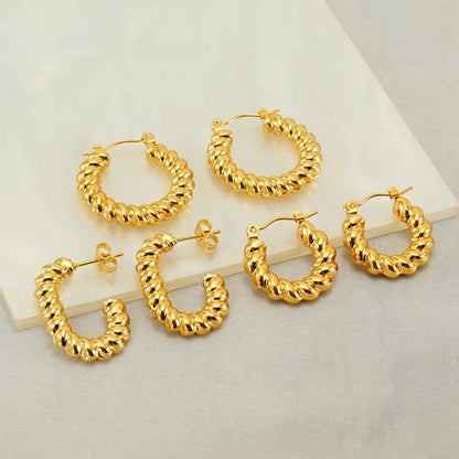 1 Pair Elegant Water Droplets Polishing Gold Plated Stainless Steel 18k Gold Plated Earrings